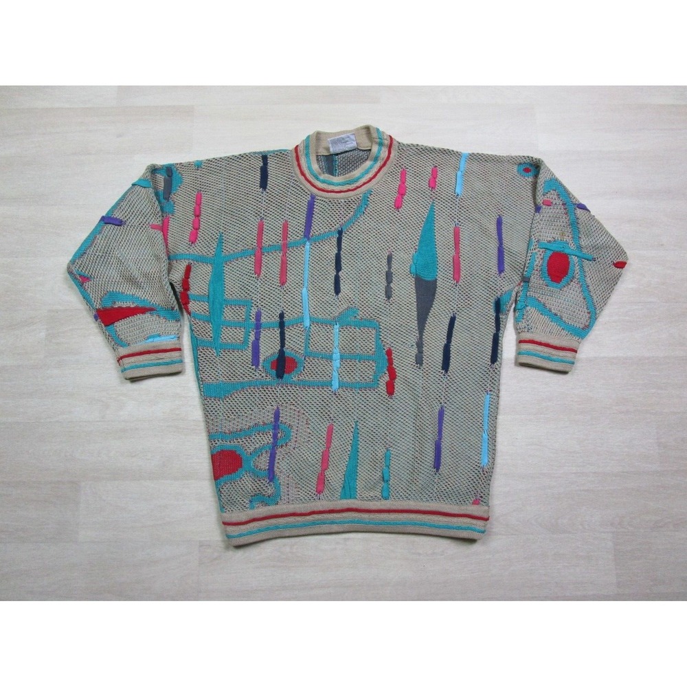 Vintage COOGI AUSTRAILA SWEATER (M) 3-D‎ Knit Random Pattern Mercerized Cotton